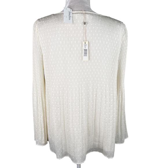 Max Studio Top Ivory Large Pleated Sheer Sleeves Lined Bodice New - Picture 2 of 13